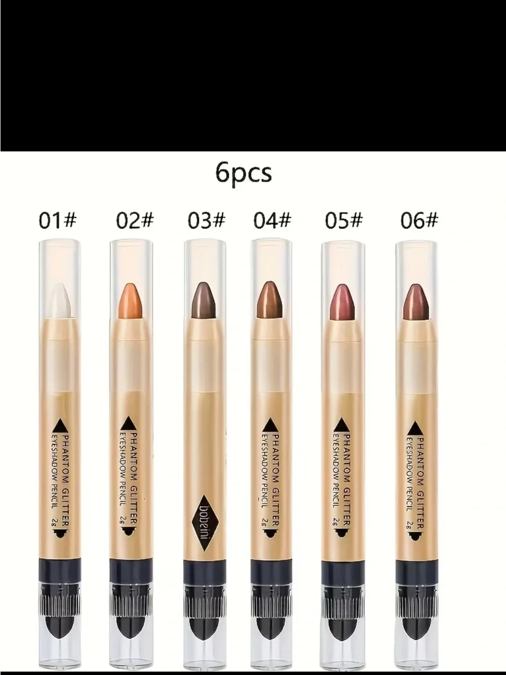 6-Piece Phantom Glitter Shimmer Eyeshadow Pencil Set with Sponge Applicators NEW